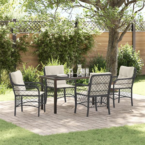 Grote foto vidaxl tuin eetset met kussen 5 pcs zwart poly riet tuin en terras tuinmeubelen