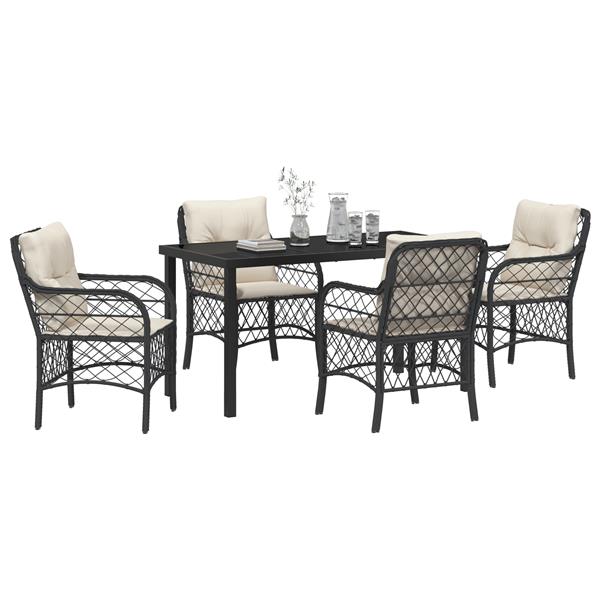 Grote foto vidaxl tuin eetset met kussen 5 pcs zwart poly riet tuin en terras tuinmeubelen