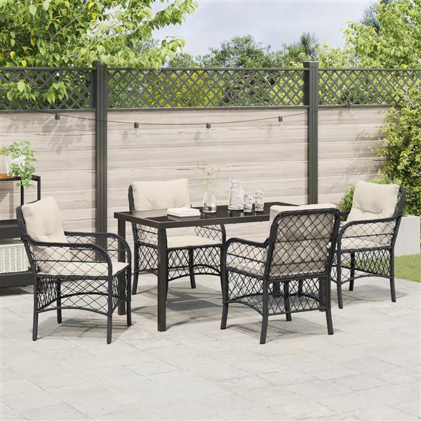 Grote foto vidaxl tuin eetset met kussen 5 pcs zwart poly riet tuin en terras tuinmeubelen