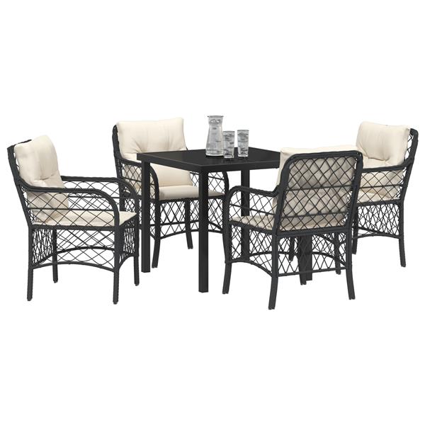 Grote foto vidaxl tuin eetset met kussen 5 pcs zwart poly riet tuin en terras tuinmeubelen