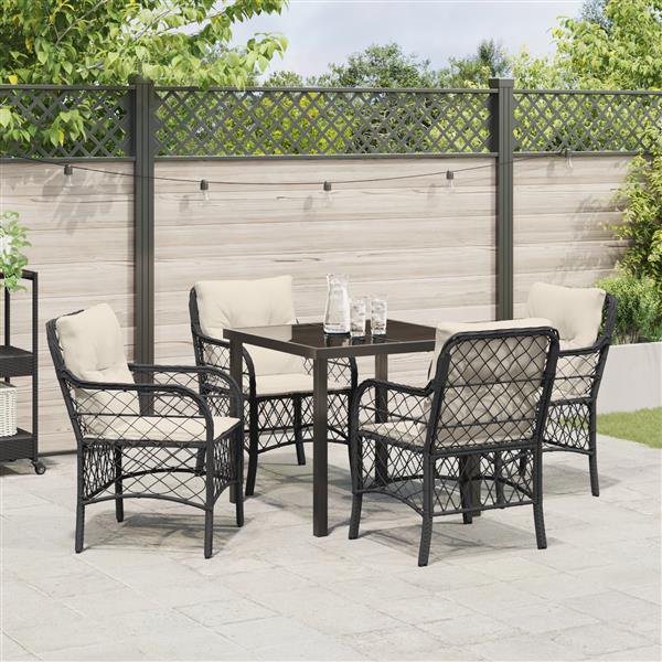 Grote foto vidaxl tuin eetset met kussen 5 pcs zwart poly riet tuin en terras tuinmeubelen