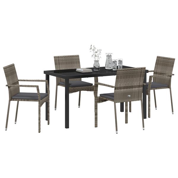 Grote foto vidaxl tuin eetset met kussen 5 pcs grijs poly riet tuin en terras tuinmeubelen