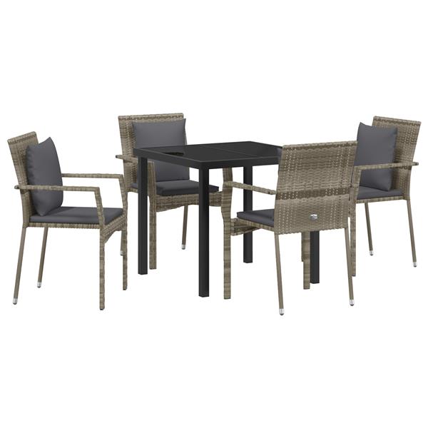 Grote foto vidaxl tuin eetset met kussen 5 pcs grijs poly riet tuin en terras tuinmeubelen