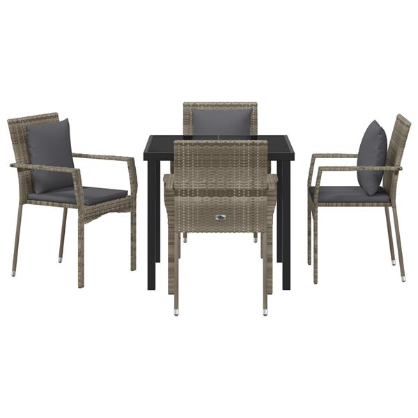 Grote foto vidaxl tuin eetset met kussen 5 pcs grijs poly riet tuin en terras tuinmeubelen