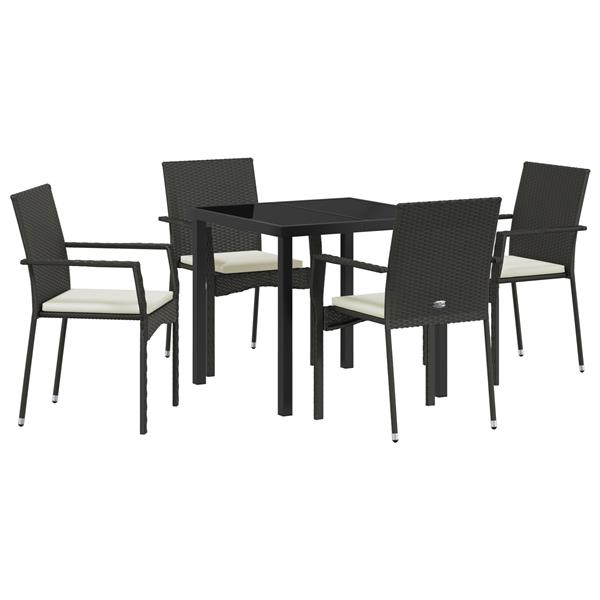 Grote foto vidaxl tuin eetset met kussen 5 pcs zwart poly riet tuin en terras tuinmeubelen