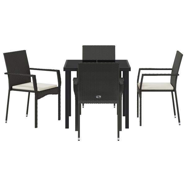 Grote foto vidaxl tuin eetset met kussen 5 pcs zwart poly riet tuin en terras tuinmeubelen