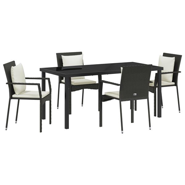 Grote foto vidaxl tuin eetset met kussen 5 pcs zwart poly riet tuin en terras tuinmeubelen