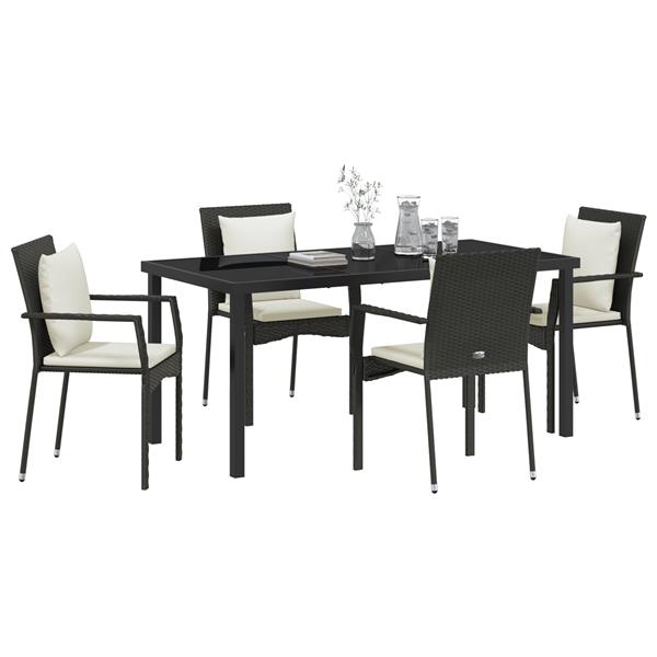 Grote foto vidaxl tuin eetset met kussen 5 pcs zwart poly riet tuin en terras tuinmeubelen