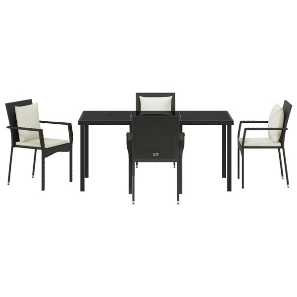 Grote foto vidaxl tuin eetset met kussen 5 pcs zwart poly riet tuin en terras tuinmeubelen