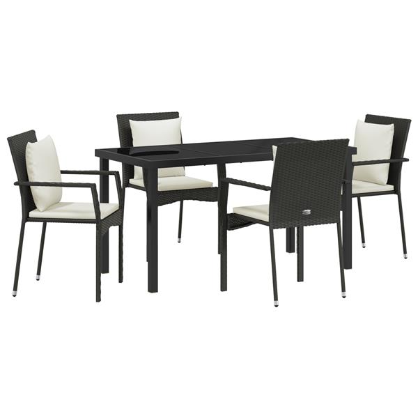 Grote foto vidaxl tuin eetset met kussen 5 pcs zwart poly riet tuin en terras tuinmeubelen
