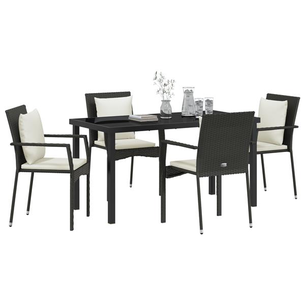Grote foto vidaxl tuin eetset met kussen 5 pcs zwart poly riet tuin en terras tuinmeubelen