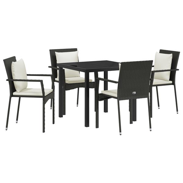 Grote foto vidaxl tuin eetset met kussen 5 pcs zwart poly riet tuin en terras tuinmeubelen