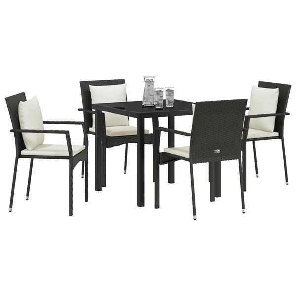 Grote foto vidaxl tuin eetset met kussen 5 pcs zwart poly riet tuin en terras tuinmeubelen