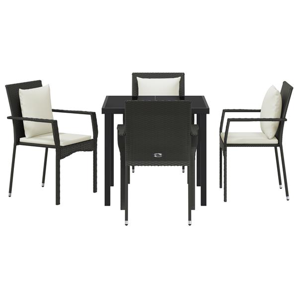 Grote foto vidaxl tuin eetset met kussen 5 pcs zwart poly riet tuin en terras tuinmeubelen