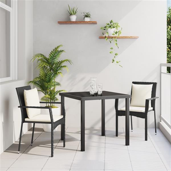 Grote foto vidaxl tuin eetset met kussen 3 pcs zwart poly riet tuin en terras tuinmeubelen