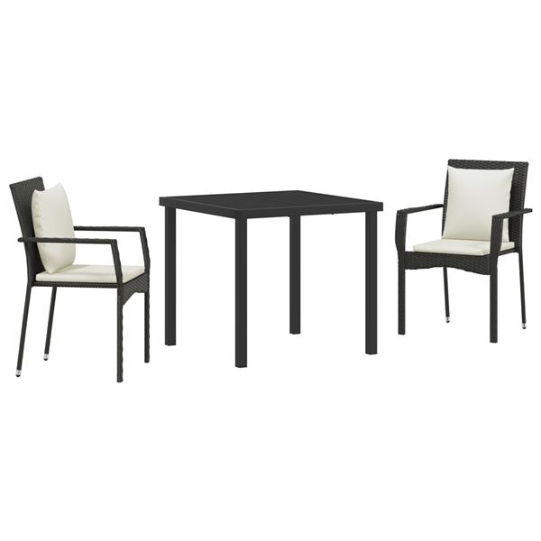 Grote foto vidaxl tuin eetset met kussen 3 pcs zwart poly riet tuin en terras tuinmeubelen