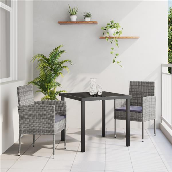 Grote foto vidaxl tuin eetset met kussen 3 pcs grijs poly riet tuin en terras tuinmeubelen