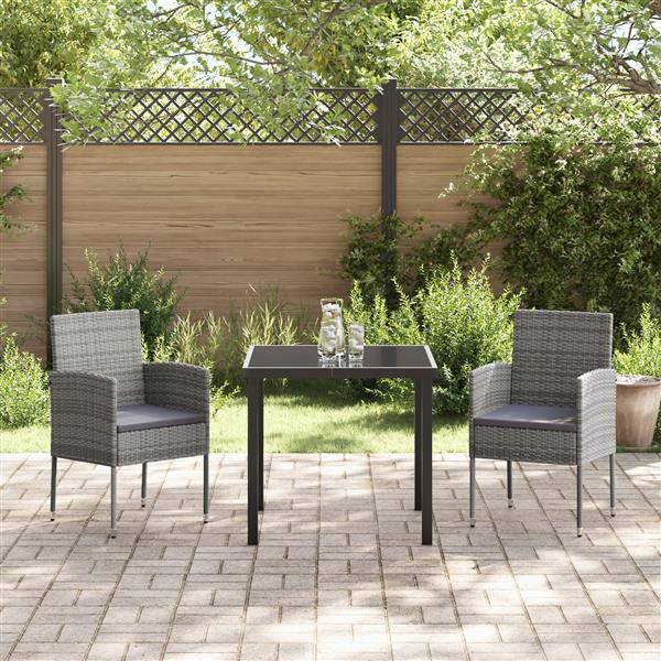 Grote foto vidaxl tuin eetset met kussen 3 pcs grijs poly riet tuin en terras tuinmeubelen