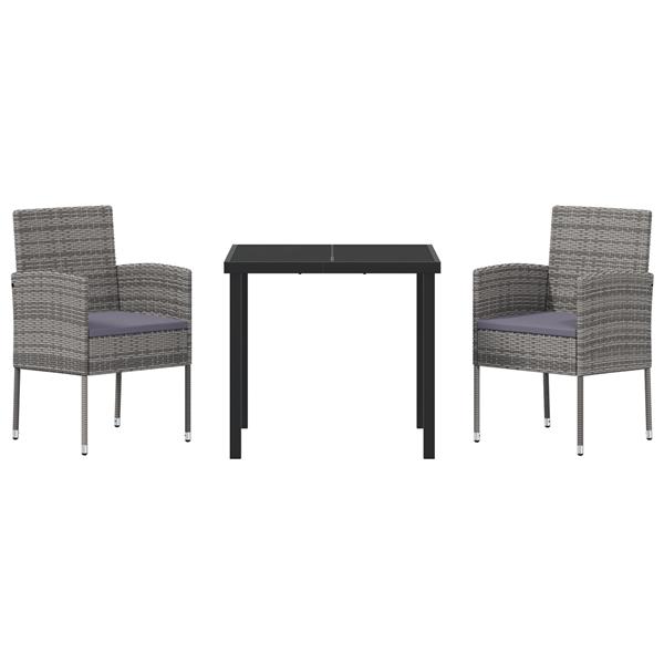Grote foto vidaxl tuin eetset met kussen 3 pcs grijs poly riet tuin en terras tuinmeubelen