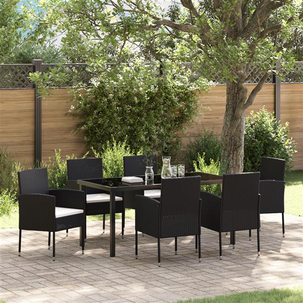 Grote foto vidaxl tuin eetset met kussen 7 pcs zwart poly riet tuin en terras tuinmeubelen