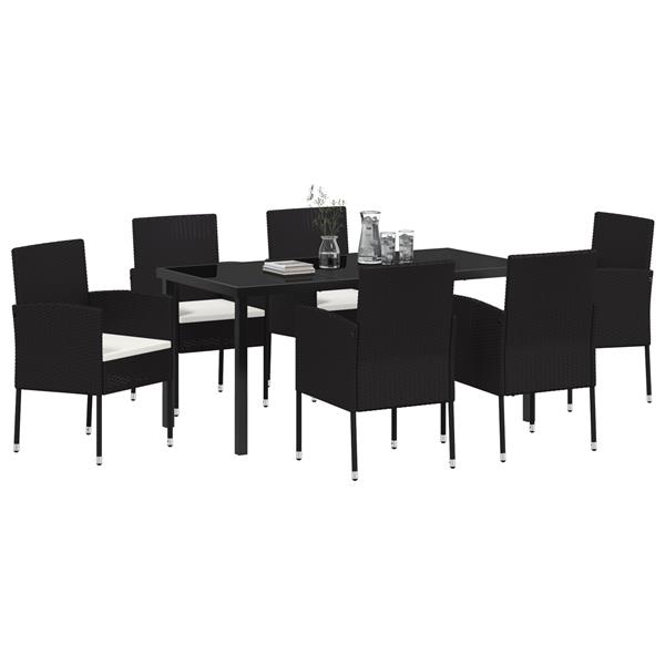 Grote foto vidaxl tuin eetset met kussen 7 pcs zwart poly riet tuin en terras tuinmeubelen