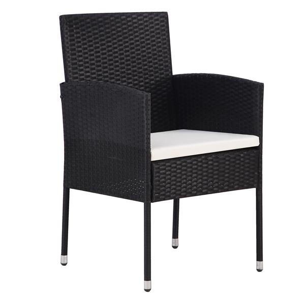 Grote foto vidaxl tuin eetset met kussen 7 pcs zwart poly riet tuin en terras tuinmeubelen