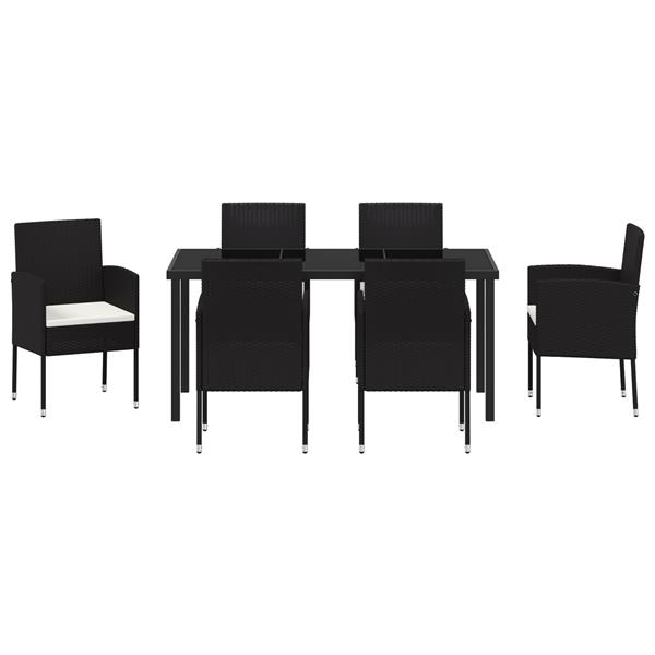 Grote foto vidaxl tuin eetset met kussen 7 pcs zwart poly riet tuin en terras tuinmeubelen