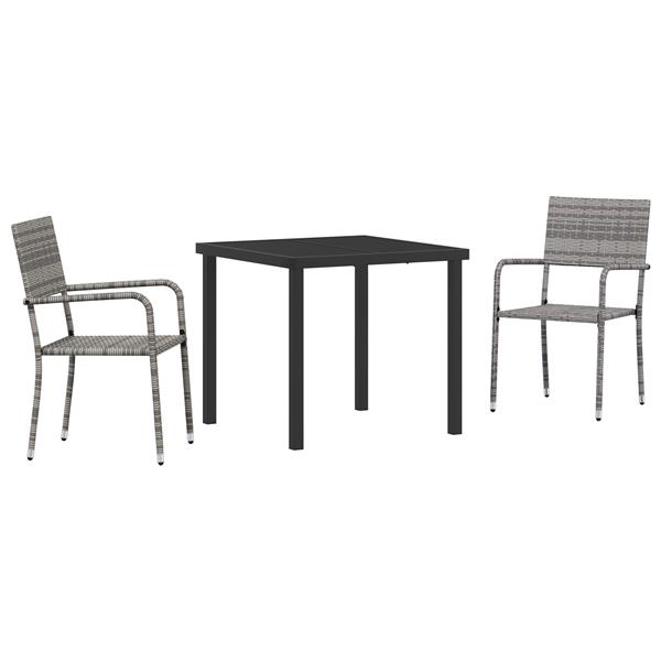 Grote foto vidaxl tuin eetset 3 pcs grijs poly riet tuin en terras tuinmeubelen