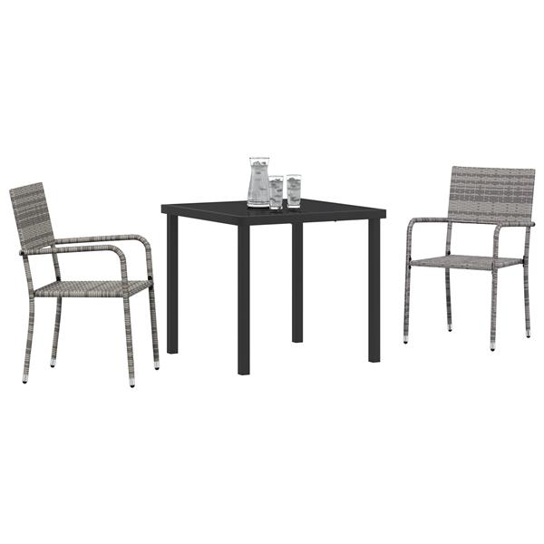Grote foto vidaxl tuin eetset 3 pcs grijs poly riet tuin en terras tuinmeubelen