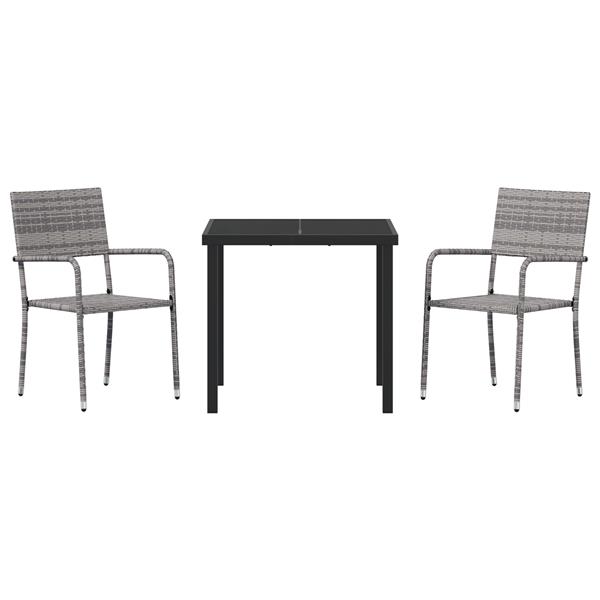 Grote foto vidaxl tuin eetset 3 pcs grijs poly riet tuin en terras tuinmeubelen