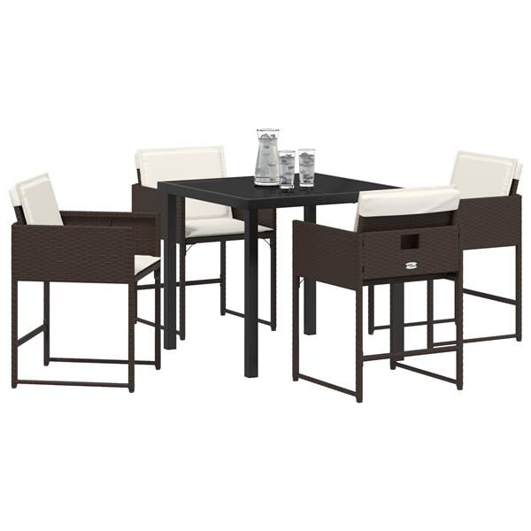 Grote foto vidaxl tuin eetset met kussen 5 pcs bruin poly riet tuin en terras tuinmeubelen