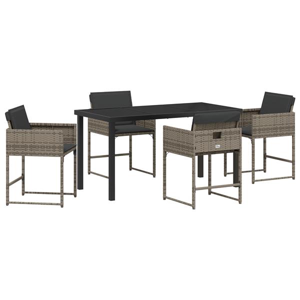 Grote foto vidaxl tuin eetset met kussen 5 pcs grijs poly riet tuin en terras tuinmeubelen