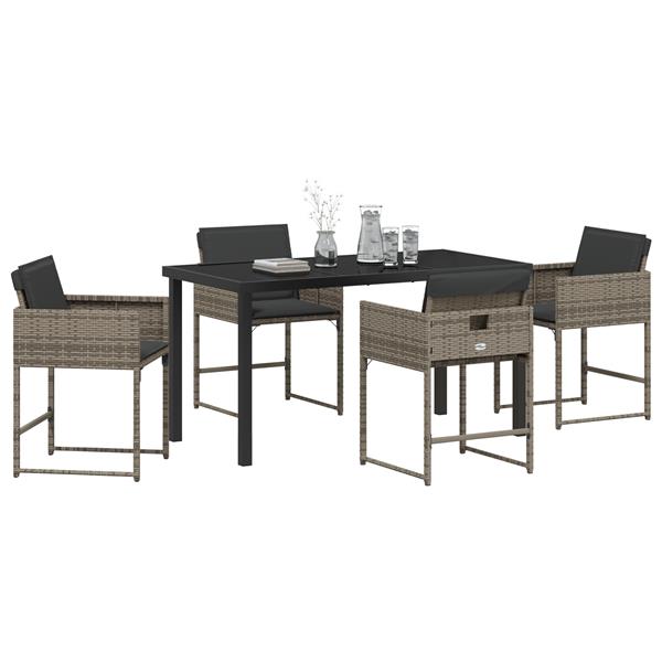 Grote foto vidaxl tuin eetset met kussen 5 pcs grijs poly riet tuin en terras tuinmeubelen