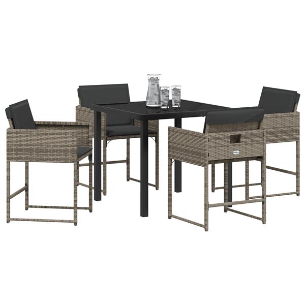 Grote foto vidaxl tuin eetset met kussen 5 pcs grijs poly riet tuin en terras tuinmeubelen