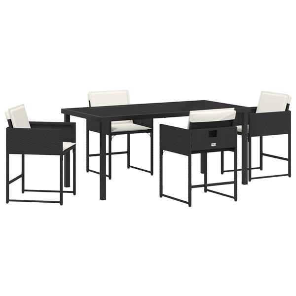 Grote foto vidaxl tuin eetset met kussen 5 pcs zwart poly riet tuin en terras tuinmeubelen