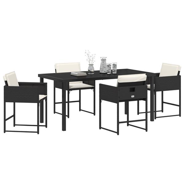 Grote foto vidaxl tuin eetset met kussen 5 pcs zwart poly riet tuin en terras tuinmeubelen
