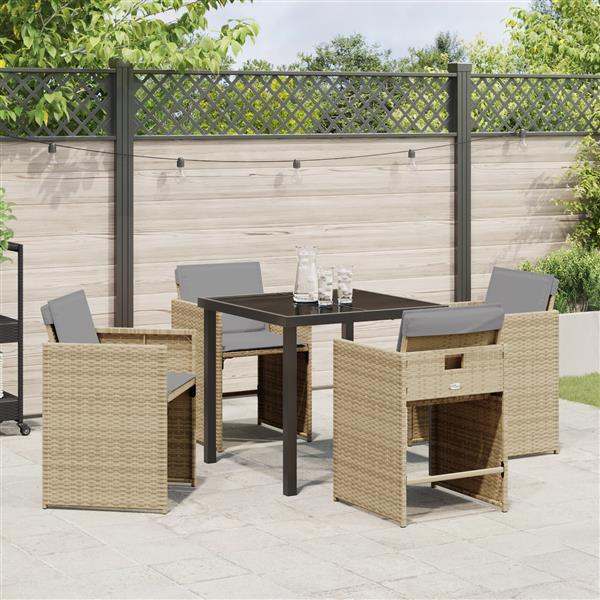 Grote foto vidaxl tuin eetset met kussen 5 pcs beige poly riet tuin en terras tuinmeubelen