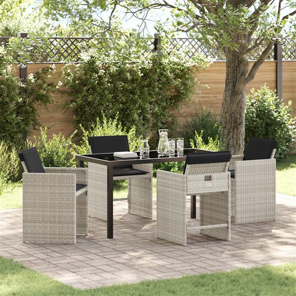 Grote foto vidaxl tuin eetset met kussen 5 pcs lichtgrijs poly riet tuin en terras tuinmeubelen