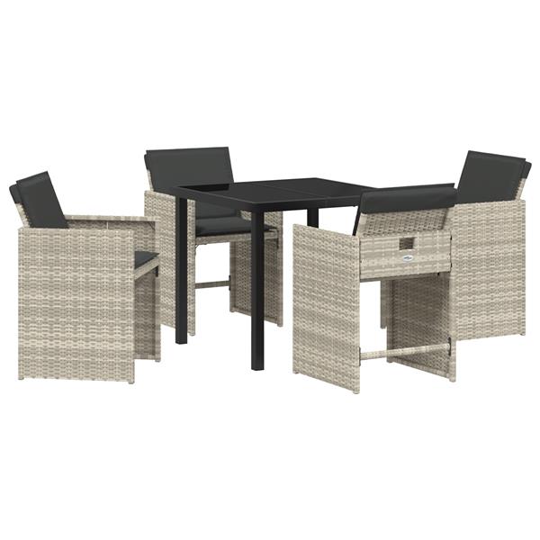 Grote foto vidaxl tuin eetset met kussen 5 pcs lichtgrijs poly riet tuin en terras tuinmeubelen