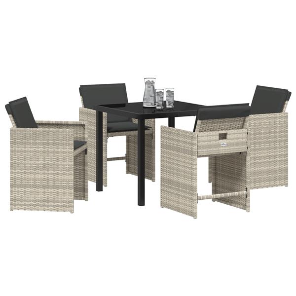 Grote foto vidaxl tuin eetset met kussen 5 pcs lichtgrijs poly riet tuin en terras tuinmeubelen