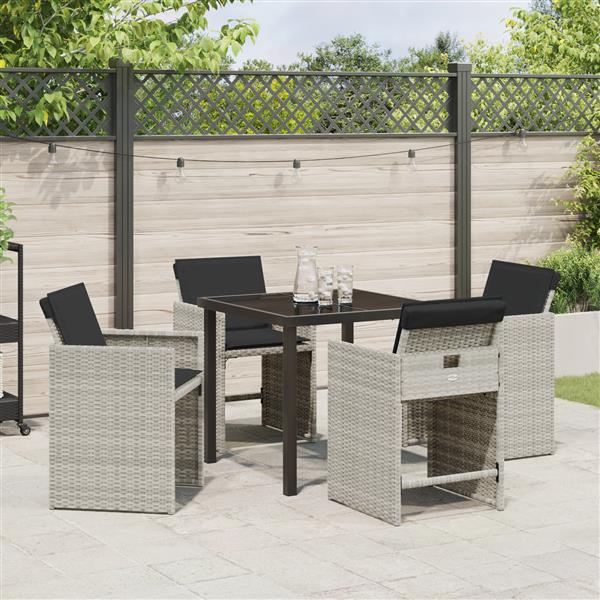 Grote foto vidaxl tuin eetset met kussen 5 pcs lichtgrijs poly riet tuin en terras tuinmeubelen