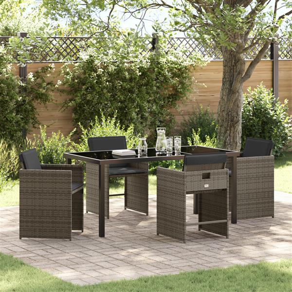 Grote foto vidaxl tuin eetset met kussen 5 pcs grijs poly riet tuin en terras tuinmeubelen