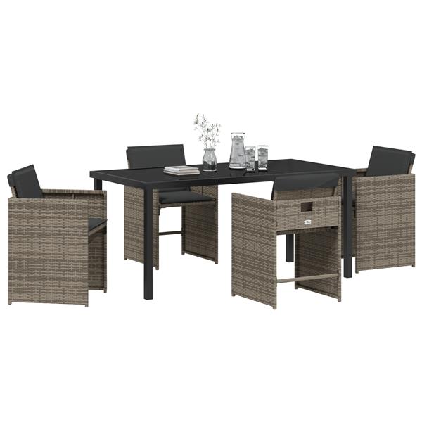Grote foto vidaxl tuin eetset met kussen 5 pcs grijs poly riet tuin en terras tuinmeubelen