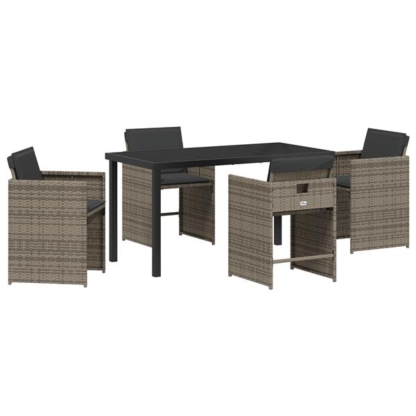 Grote foto vidaxl tuin eetset met kussen 5 pcs grijs poly riet tuin en terras tuinmeubelen