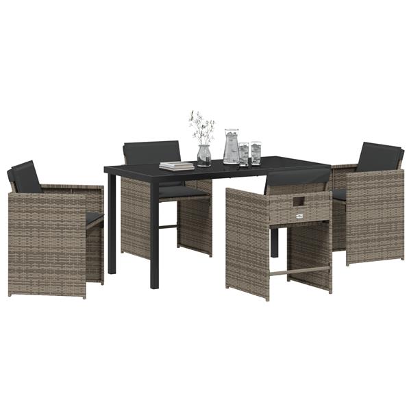 Grote foto vidaxl tuin eetset met kussen 5 pcs grijs poly riet tuin en terras tuinmeubelen