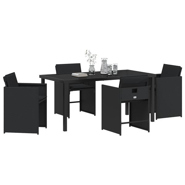 Grote foto vidaxl tuin eetset met kussen 5 pcs zwart poly riet tuin en terras tuinmeubelen