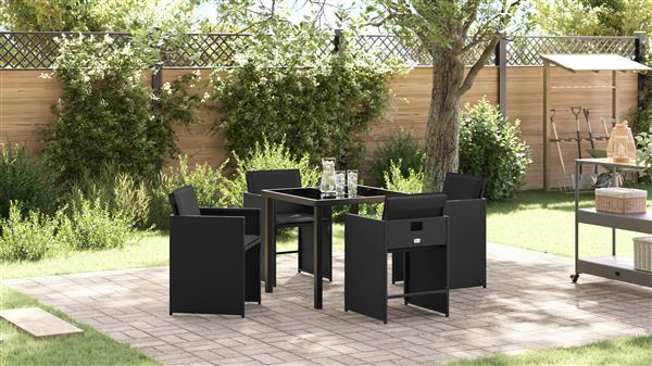 Grote foto vidaxl tuin eetset met kussen 5 pcs zwart poly riet tuin en terras tuinmeubelen