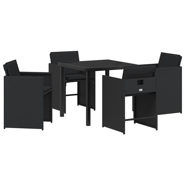 Grote foto vidaxl tuin eetset met kussen 5 pcs zwart poly riet tuin en terras tuinmeubelen