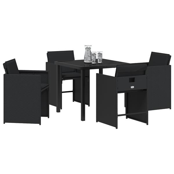 Grote foto vidaxl tuin eetset met kussen 5 pcs zwart poly riet tuin en terras tuinmeubelen
