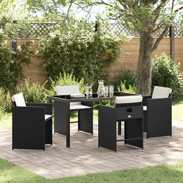 Grote foto vidaxl tuin eetset met kussen 5 pcs zwart poly riet tuin en terras tuinmeubelen